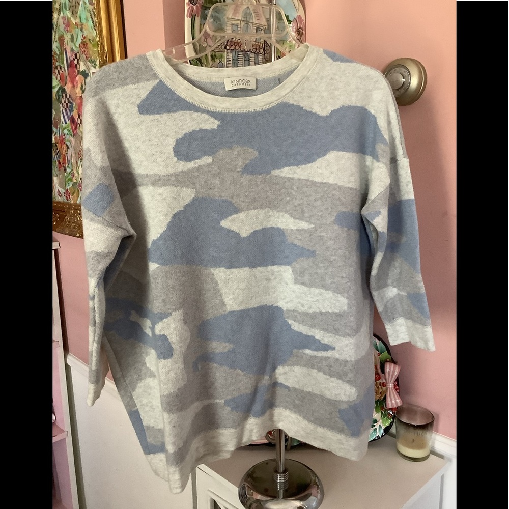 Kinross Cashmere Camo sweater sm-large cotton cashmere blend EUC